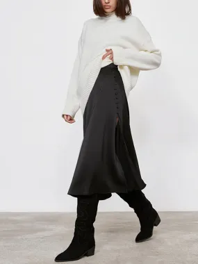 Side Buttoned Graceful Slit Midi Skirt