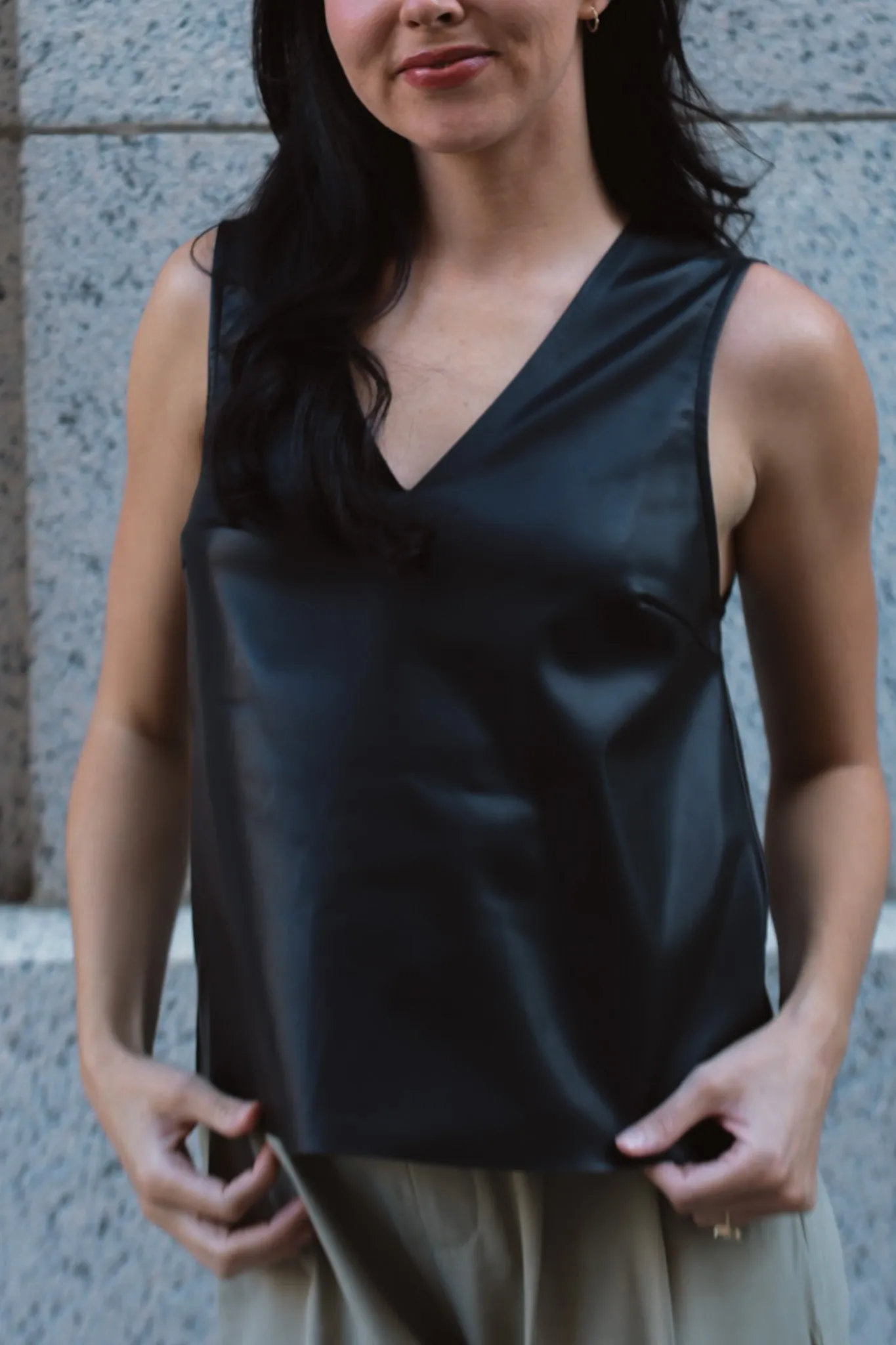 Sleek Faux Leather Sleeveless Top