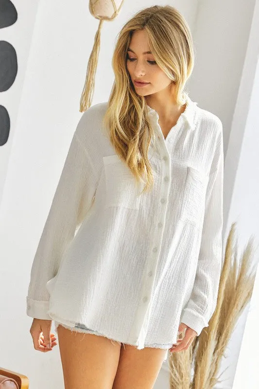 Solid Button Down Long Sleeve Shirt