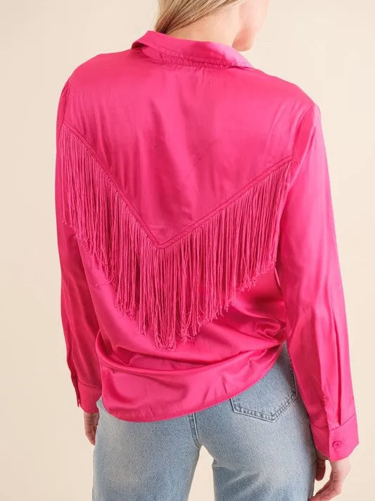 Spirited Chevron Satin Fringe Blouse