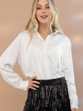 Spirited Chevron Satin Fringe Blouse