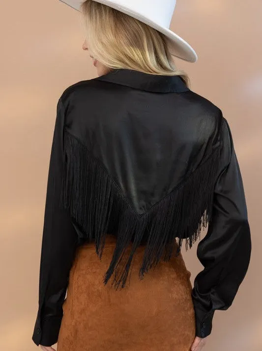 Spirited Chevron Satin Fringe Blouse