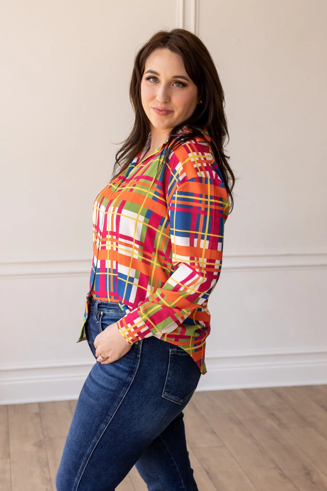 The Kathryn Multicolor Plaid Button Down Top