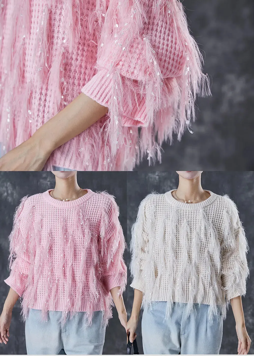 Thick Knit Sweaters Tasseled Sequins