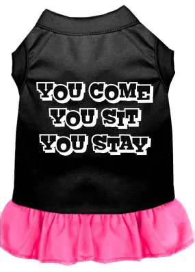 You Come, You Sit, You Stay Screen Print Dress Black With Bright Pink Xs (8)